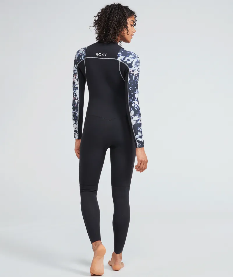 Roxy 4/3 Elite Chest Zip Wetsuit True Black Flowers-1